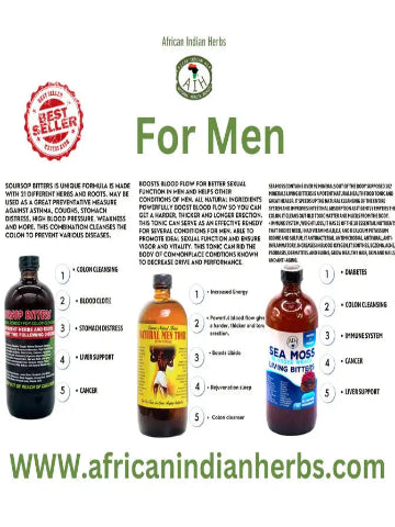 Natural Men Tonic, Soursop Bitters , Sea Moss Bladder Wrack Living Bitters 16 OZ. (Pack Of 3) African Herbal Treasures